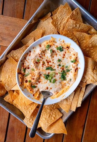 Buffalo Chicken Dip with tortilla chips