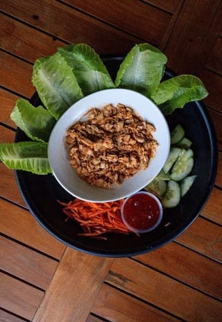 Lettuce Wraps with filling and vegetables served separately